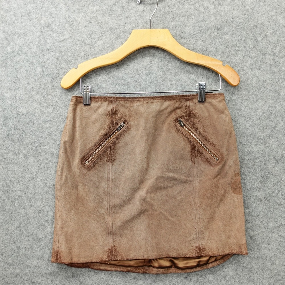 Genuine Leather Mini Skirt Womens 28 Brown BLANKNYC Suede Zip Moto Western Boho